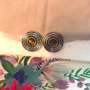 Set of 2 Interchangeable Snap Button Charms in black/silver & brown tiger eye